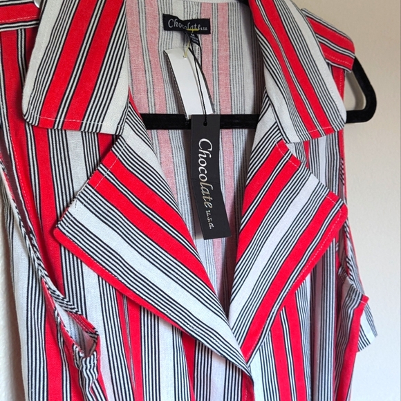 NWT Chocolate USA Striped Long Vest Size M - Picture 2 of 5